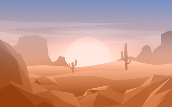 Illustration Of Desert sunset With Cactus And Canyon vector