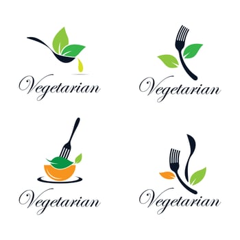 Vegetarian food logo images vector