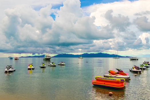 Jet skis and boats at Bo Phut Beach on Koh Samui, Thailand photo