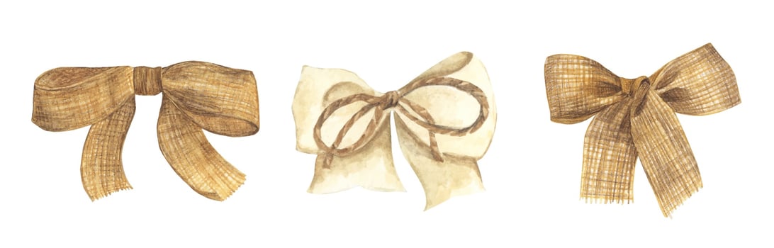Set of Burlap bow and ribbon. Watercolor illustration. vector