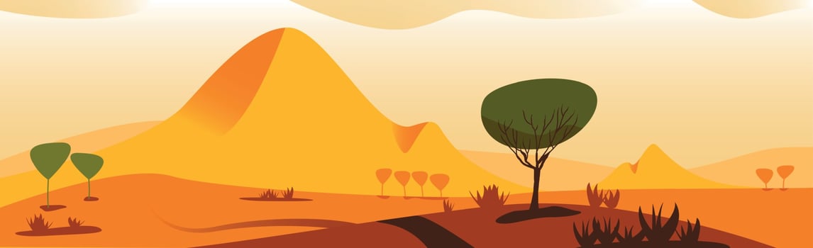 Panoramic landscape hot sunny savannah desert - Vector