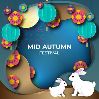 Colorful Mid Autumn Festival Paperart Background vector