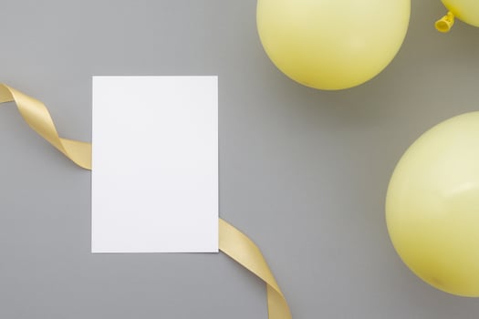 Happy birthday background, Flat lay party decoration with flyer photo
