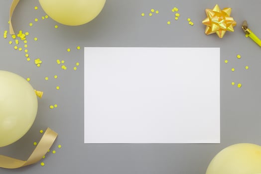 Happy birthday background, Flat lay colorful party decoration photo