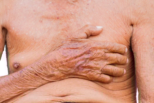 closeup asian senior man chest photo
