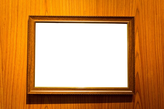 picture frames with blank space isolated on wooden background photo