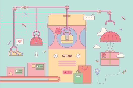 Mobile shopping factory vector