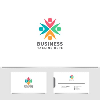 Colorful people logo with business card template vector