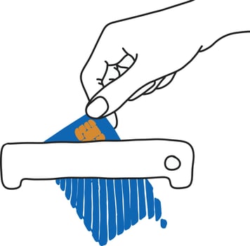 hand holding blue credit card on shredder machine vector
