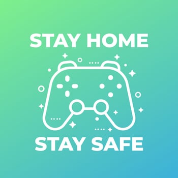 Stay home, stay safe vector poster with gamepad