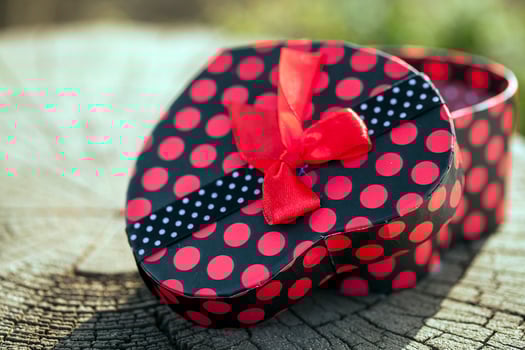 Heart Shape of Gift Box on Wood Trunk photo