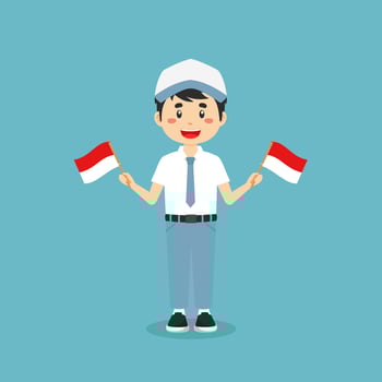 Cute Indonesian Senior High School holding Flag Indonesia vector