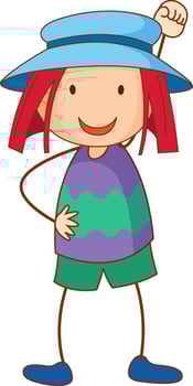 A girl wearing hat cartoon character in hand drawn doodle style vector