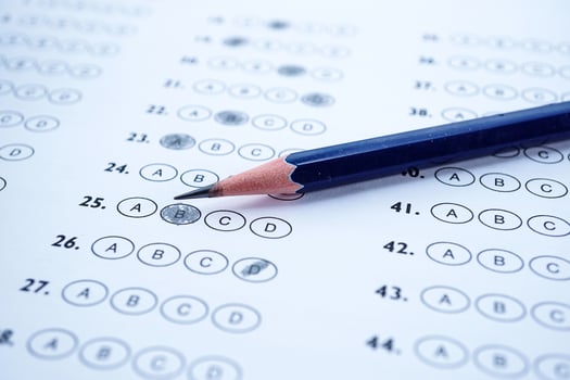 Pencil on multiple choice test paper. photo