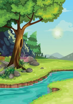 illustration of forest with a river background vector