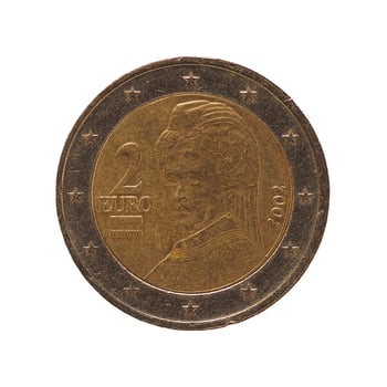 2 euro coin, European Union, Austria isolated over white photo