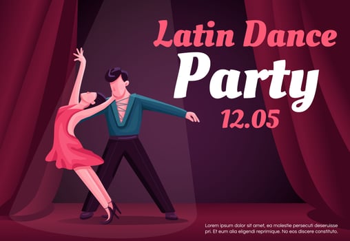 Latin dance party banner flat vector template