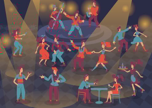 Retro people flat color vector faceless characters set