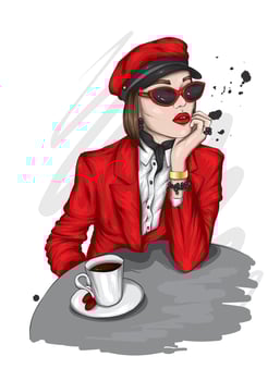 Beautiful girl in stylish clothes and glasses. vector