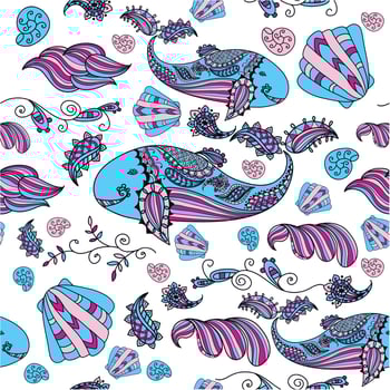 Collection of doodle sea and marine patterns. vector