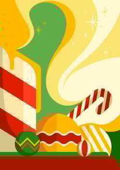Poster with candle and christmas decorations. vector