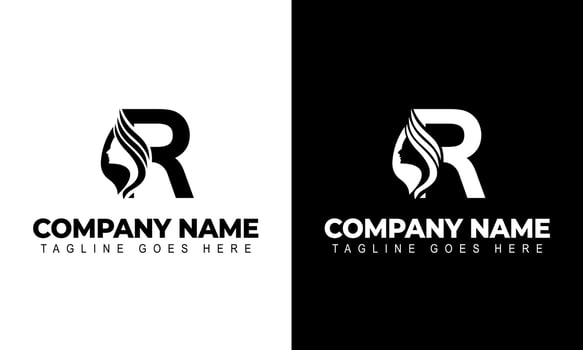 Letter R Beauty Women Face Logo Design Vector Illustration