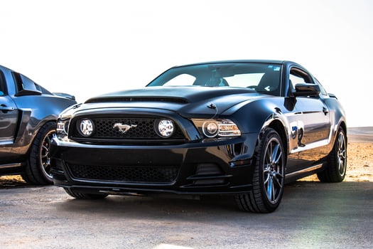 City, Country, MMM DD, YYYY - Ford Mustang on a race track photo