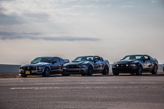 City, Country, MMM DD, YYYY - Ford Mustangs on a race track photo