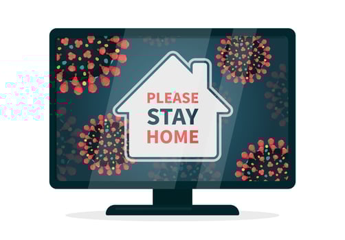 Stay home because of coronavirus. Hashtag stayhome on TV screen vector