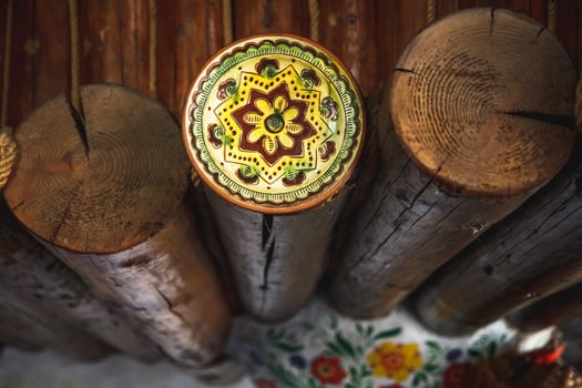 Cross section of the timber. Natural wooden decor background photo