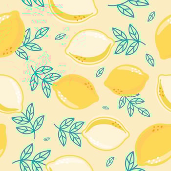Seamless pattern lemon. Slices of citrus and leaf vector