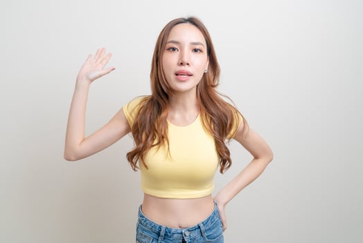 Portrait beautiful Asian woman angry, stress, worry or complain on white background photo