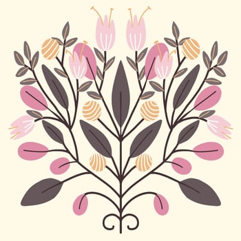 beautiful flower symmetry  folk art card  vector illustration
