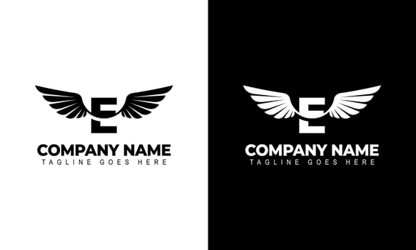 Letter E with wings. logo label emblem sign stamp. Vector illustration
