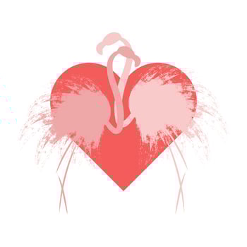 Couple of pink silhouette flamingo in love. Vector illustration.