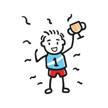 Doodle stick figure First place sportsman holding a trophy vector