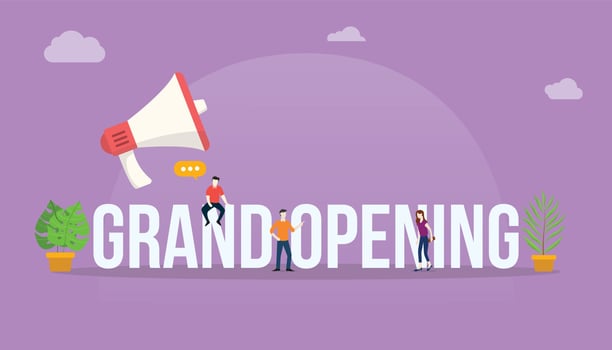 grand opening business concept with megaphone and people team vector