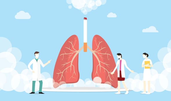 lungs smoke cigarette concept with smoke and team medic vector