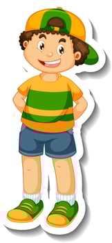 Sticker template with a boy cartoon character isolated vector