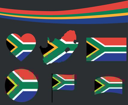 South Africa Flag Map Ribbon Heart Icons Vector Illustration Abstract