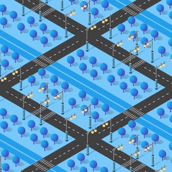 Isometric Street crossroads 3D illustration of the city vector