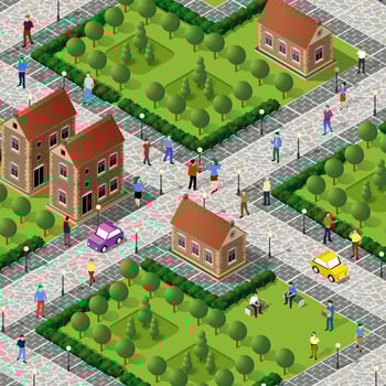 Isometric street people crossroads 3D illustration of a city vector