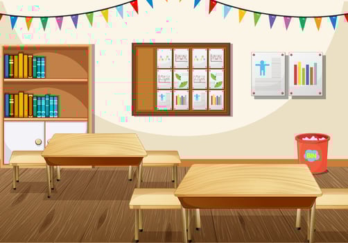 Classroom interior design with furniture and decoration vector