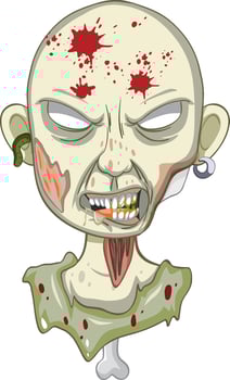 Creepy zombie face on white background vector