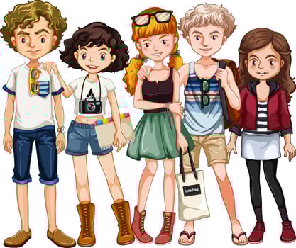 Teenager group in casual costume vector