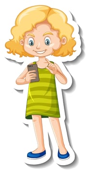 A girl using smart phone cartoon character sticker vector