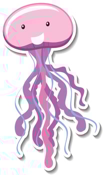 Cute jellyfish cartoon character sticker vector