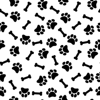 Seamless pattern with bones and paw prints of animals vector