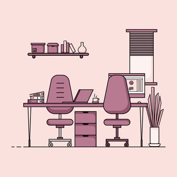 Working table flat design, Concept of working desk interior. vector