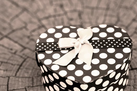 Heart Shape of Gift Box on Wood Trunk photo
